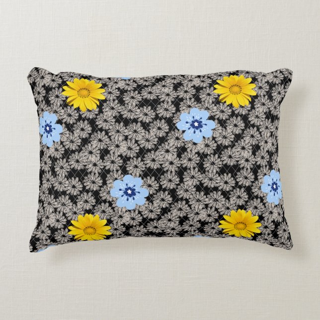 Blume Muster 19 b. Black BG Dekokissen (Vorderseite)