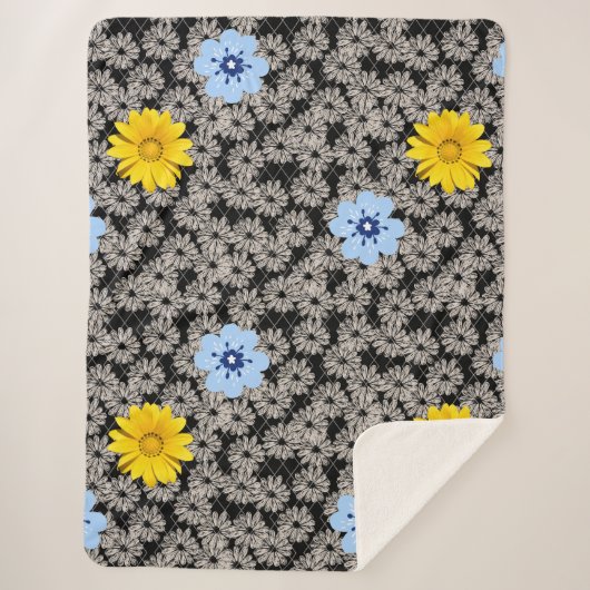Blume Muster 19 b. Black BG Sherpadecke (Vorderseite)