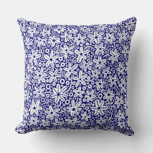 Blume Muster 240412 - Weiß auf dunkelblau Kissen