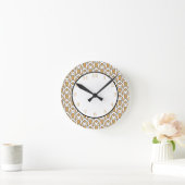 Blume-Muster aus Gold, Schwarz und Weiß Deco Runde Wanduhr (Zuhause)