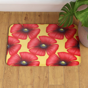 Blume-Muster aus rotem Mohn auf gelbem Bath-matte Badematte
