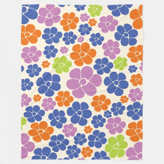 Blume Muster - Blau, orange, Lila, grün Fleecedecke (Vorderseite)