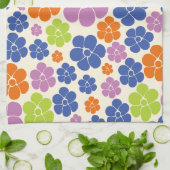 Blume Muster - Blau, orange, Lila, grün Geschirrtuch (Gefaltet)