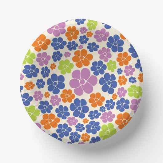 Blume Muster - Blau, orange, Lila, grün Pappteller (Vorderseite)