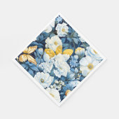 Blume Muster, blau, weiß, goldgelb, Serviette (Ecke)
