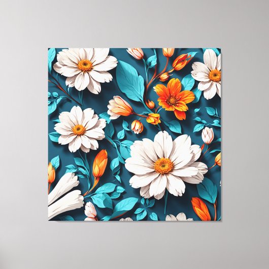 Blume Muster Blue Background Leinwanddruck (Vorderseite)