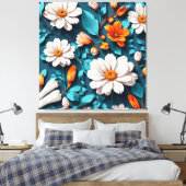 Blume Muster Blue Background Leinwanddruck (Insitu (Schlafzimmer))