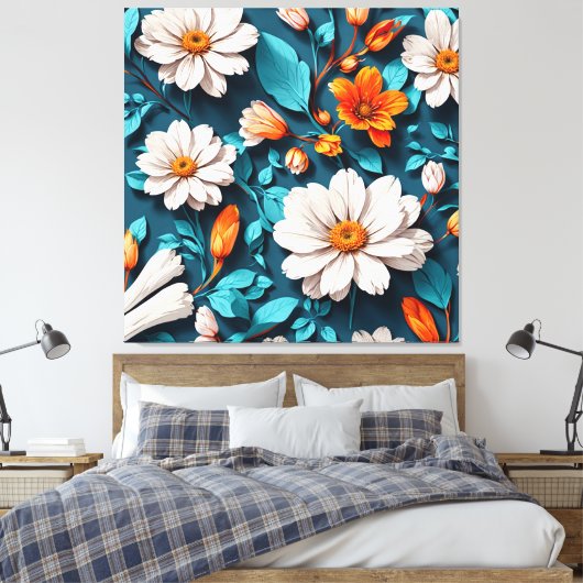 Blume Muster Blue Background Leinwanddruck (Insitu (Schlafzimmer))