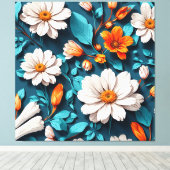 Blume Muster Blue Background Leinwanddruck (Insitu (Holzboden))