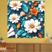 Blume Muster Blue Background Leinwanddruck (Insitu (Wohnzimmer))