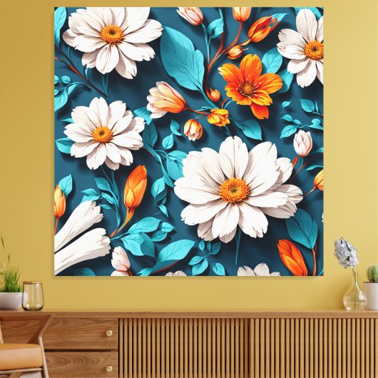 Blume Muster Blue Background Leinwanddruck (Insitu (Wohnzimmer))