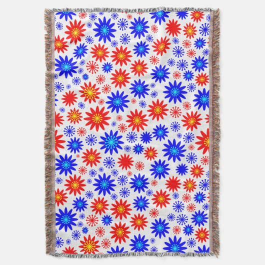 Blume Muster - Blues mit Rot, Gelb und Weiß Decke (Vorderseite Vertikal)