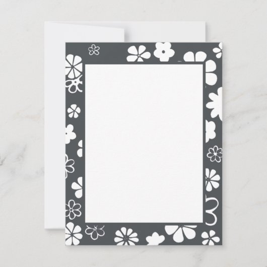 Blume Muster Blüten und Schmetterlinge Grau Mitteilungskarte (Vorderseite)