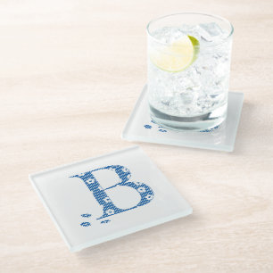Blume Muster Buchstabe B (blau) Glasuntersetzer