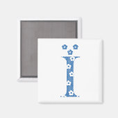 Blume Muster Buchstabe I (blau) Magnet (Vorderseite/Rückseite)