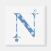 Blume Muster Buchstabe N (blau) Magnet (Vorne)