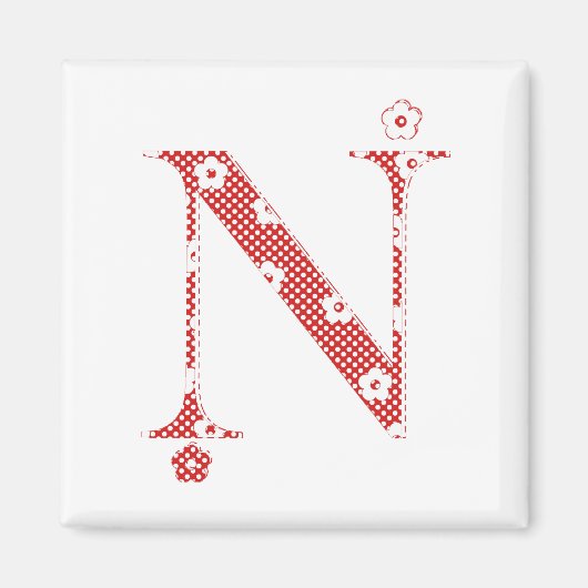Blume Muster Buchstabe N (rot) Magnet (Vorne)