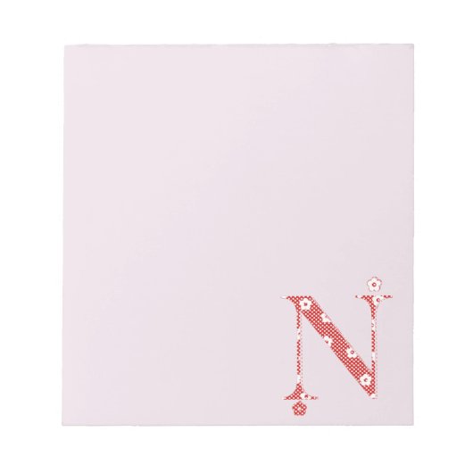 Blume Muster Buchstabe N (rot) Notizblock (Vorderseite)