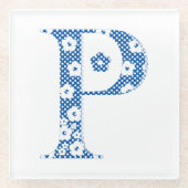 Blume Muster Buchstabe P (blau) Glasuntersetzer (Vorderseite)