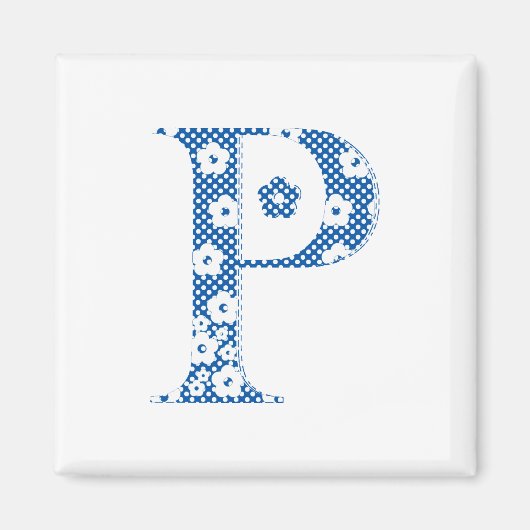 Blume Muster Buchstabe P (blau) Magnet (Vorne)