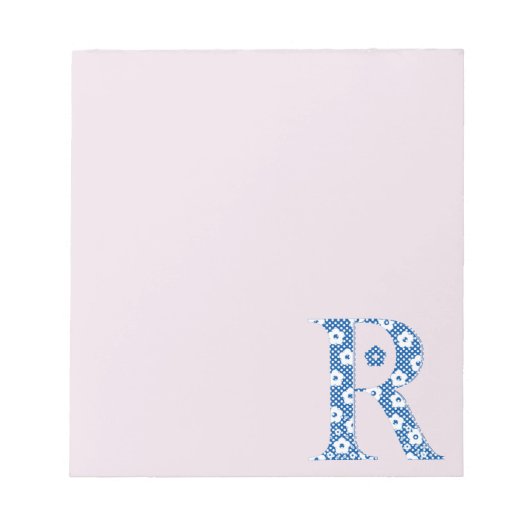 Blume Muster Buchstabe R (blau) Notizblock (Vorderseite)