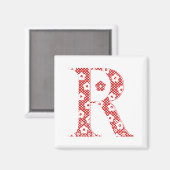 Blume Muster Buchstabe R (rot) Magnet (Vorderseite/Rückseite)