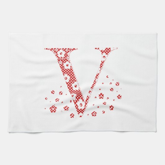 Blume Muster Buchstabe V (rot) Handtuch (Horizontal)
