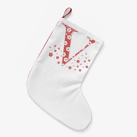 Blume Muster Buchstabe V (rot) Kleiner Weihnachtsstrumpf (Vorderansicht (hängend))