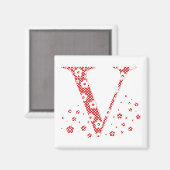 Blume Muster Buchstabe V (rot) Magnet (Vorderseite/Rückseite)