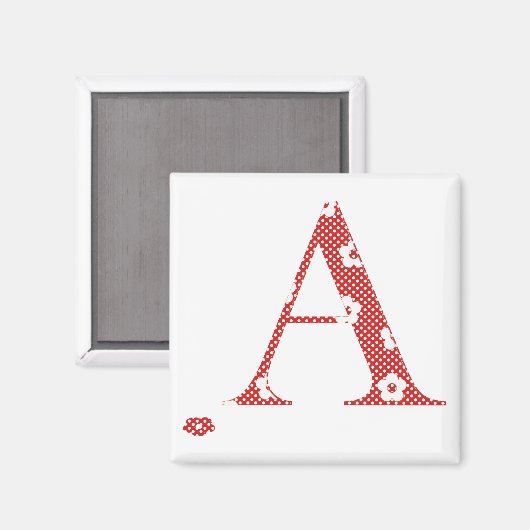 Blume Muster Buchstaben A (rot) Magnet (Vorderseite/Rückseite)