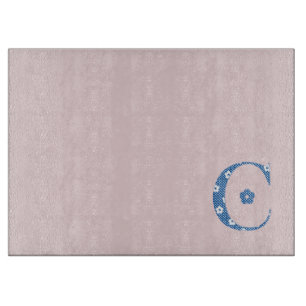 Blume Muster Buchstaben C (blau) Schneidebrett