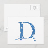 Blume Muster Buchstaben D (blau) Postkarte (Vorne/Hinten)