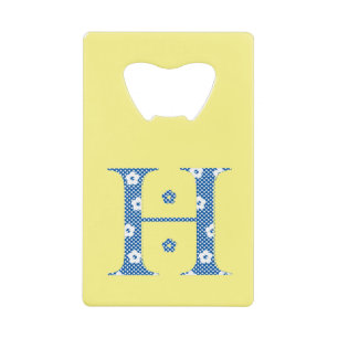 Blume Muster Buchstaben H (blau) Kreditkarten Flaschenöffner
