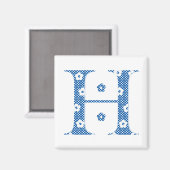 Blume Muster Buchstaben H (blau) Magnet (Vorderseite/Rückseite)
