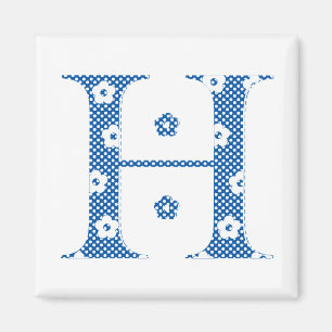 Blume Muster Buchstaben H (blau) Magnet