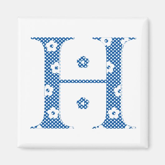 Blume Muster Buchstaben H (blau) Magnet (Vorne)