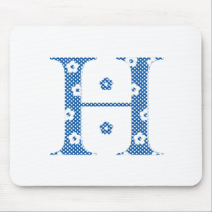 Blume Muster Buchstaben H (blau) Mousepad