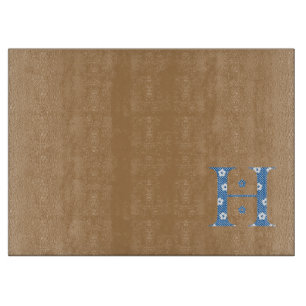 Blume Muster Buchstaben H (blau) Schneidebrett