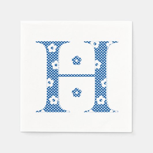 Blume Muster Buchstaben H (blau) Serviette (Vorderseite)