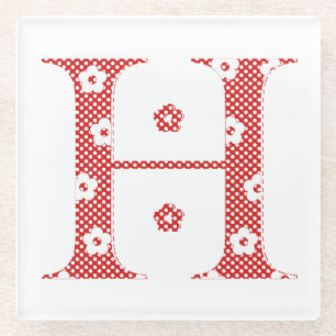 Blume Muster Buchstaben H (rot) Glasuntersetzer