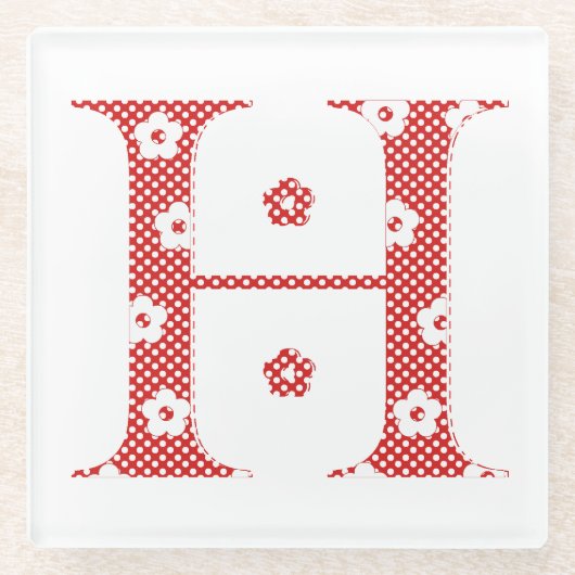 Blume Muster Buchstaben H (rot) Glasuntersetzer (Vorderseite)