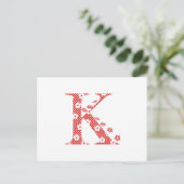 Blume Muster Buchstaben K (rot) Postkarte (Stehend Vorderseite)