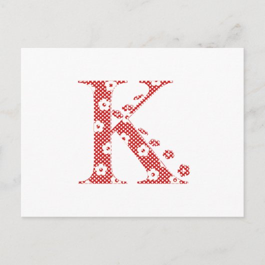Blume Muster Buchstaben K (rot) Postkarte (Vorderseite)