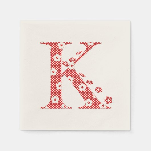 Blume Muster Buchstaben K (rot) Serviette (Vorderseite)