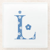 Blume Muster Buchstaben L (blau) Glasuntersetzer (Vorderseite)