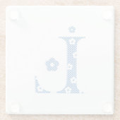 Blume Muster Buchstaben L (blau) Glasuntersetzer (Rückseite)
