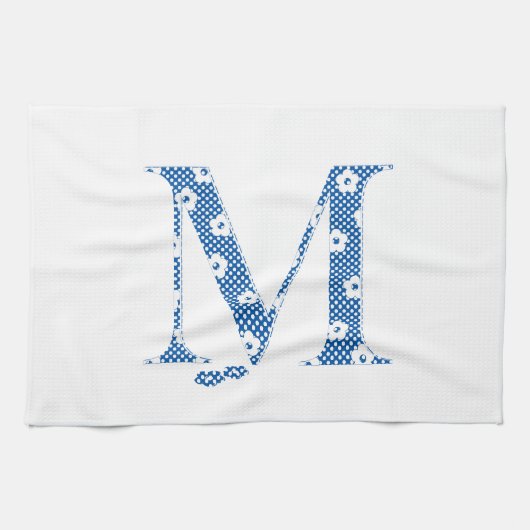 Blume Muster Buchstaben M (blau) Handtuch (Horizontal)