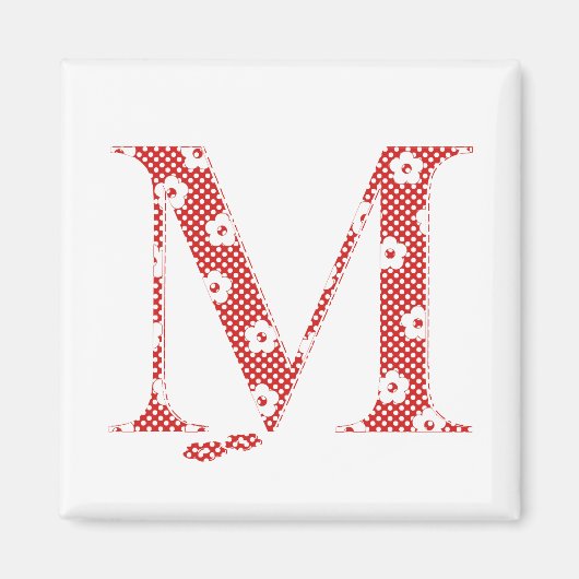 Blume Muster Buchstaben M (rot) Magnet (Vorne)