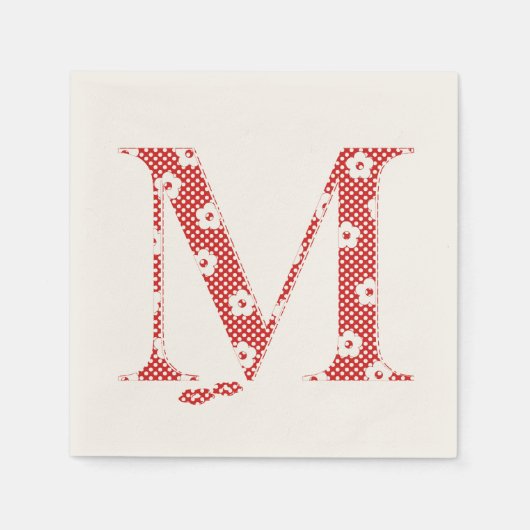Blume Muster Buchstaben M (rot) Serviette (Vorderseite)