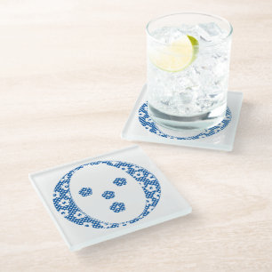 Blume Muster Buchstaben O (blau) Glasuntersetzer